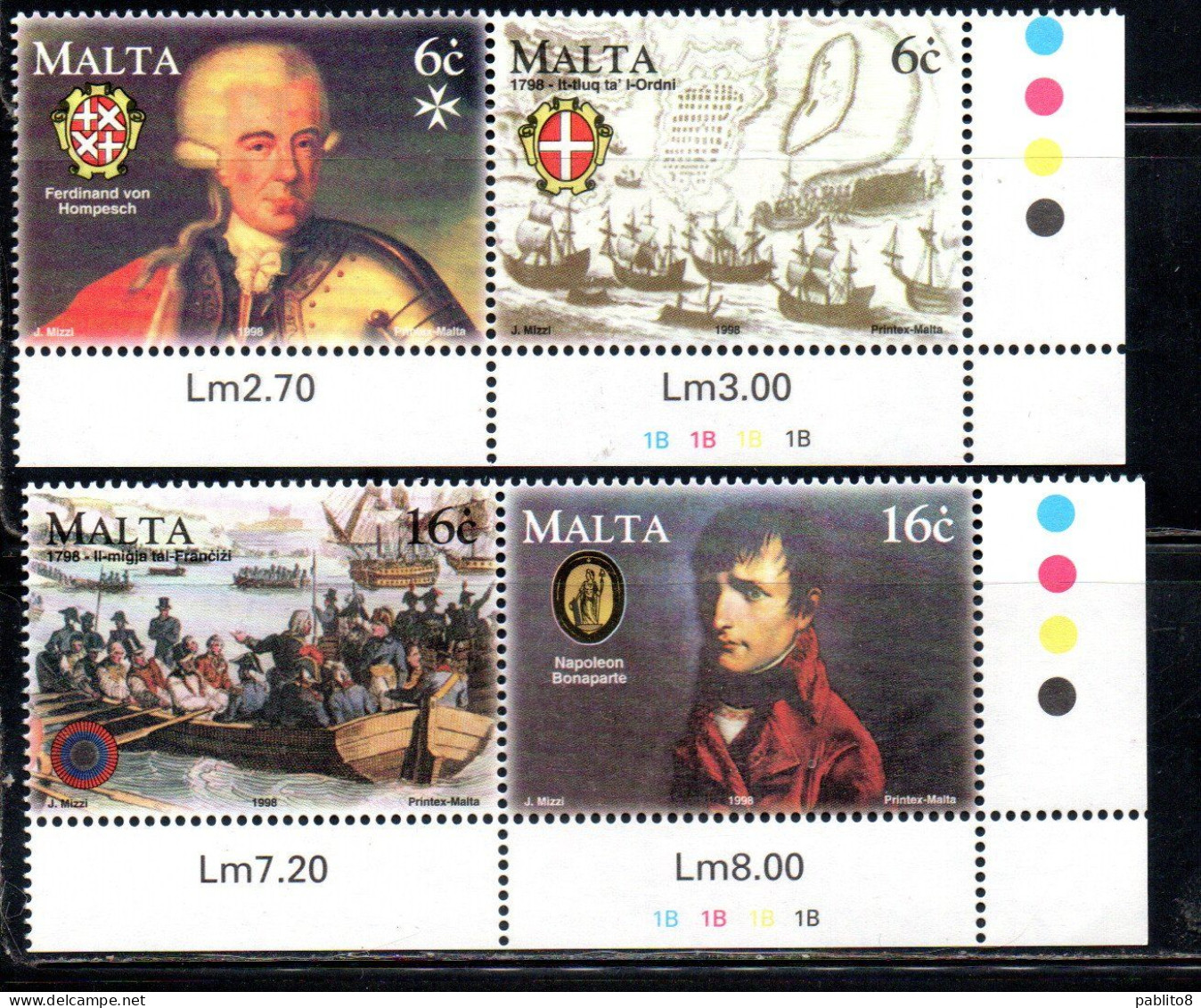 MALTA 1998 BICENTENARY FRENCH OCCUPATION OF NAPOLEON'S CAPTURE STRIP COMPLETE SET SERIE COMPLETA MNH - Malte