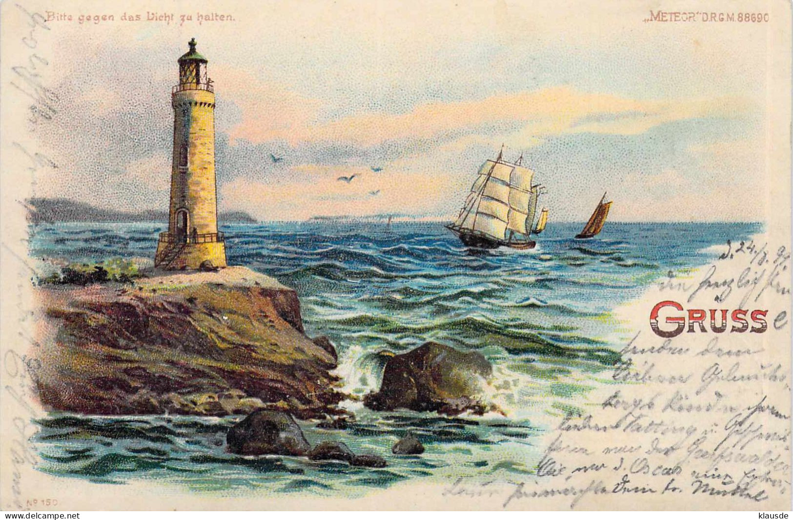 Greifswald - Segelschiff,Leuchtturm Gel.1899 AKS - Hold To Light