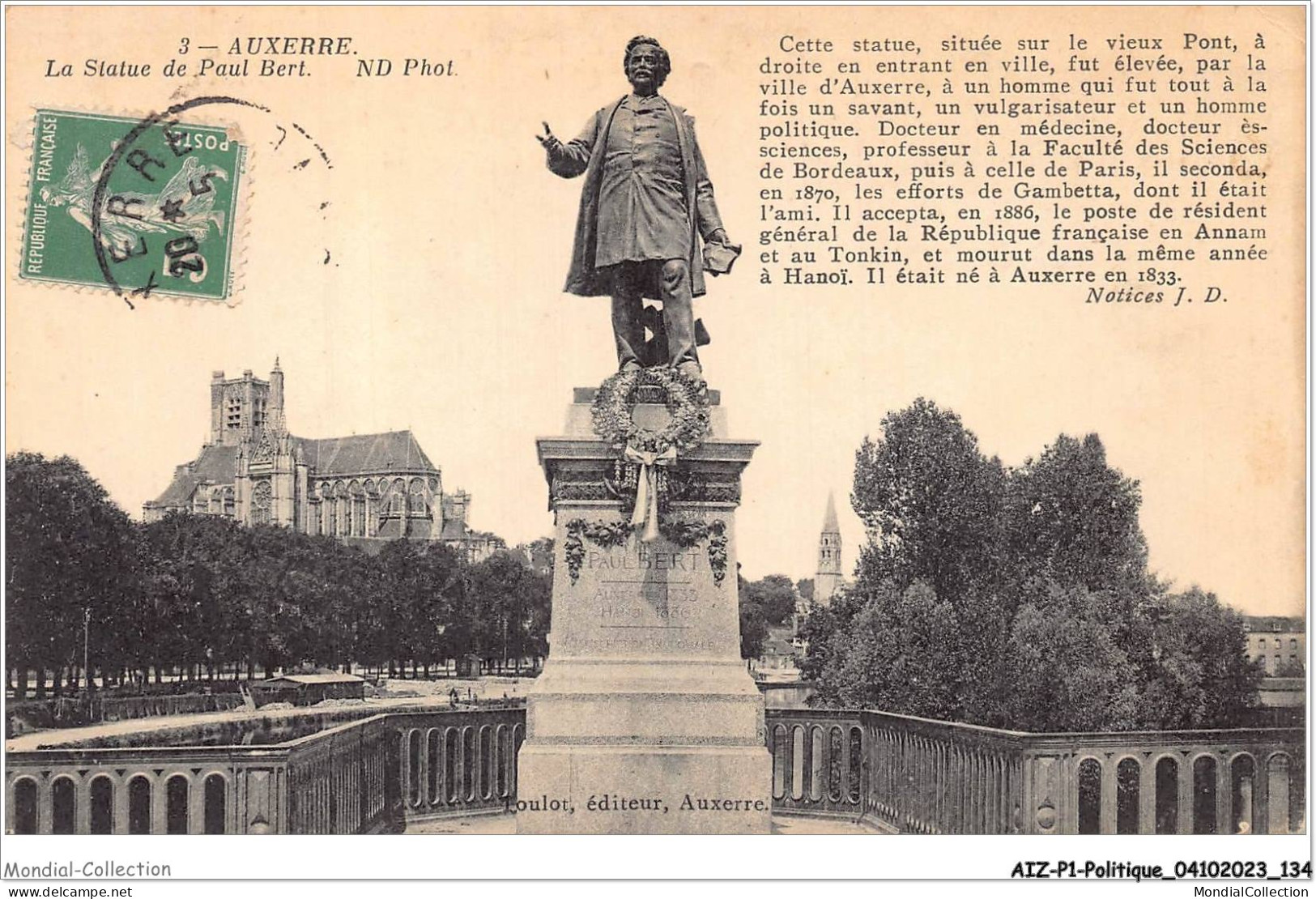 AIZP1-0068 - POLITIQUE - AUXERRE - LA STATUE DE PAUL BERT - Non Classés