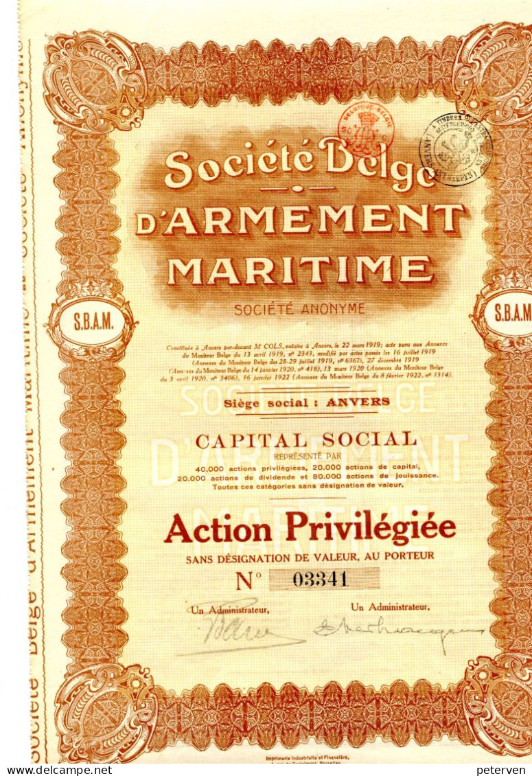 Société BELGE D'ARMEMENT MARITIME; Action Privilégiée - Schiffahrt
