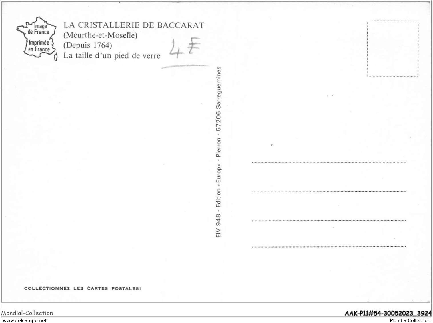 AAKP11-54-0986 - La Cristallerie De BACCARAT - Taille D'un Pied De Terre - Baccarat