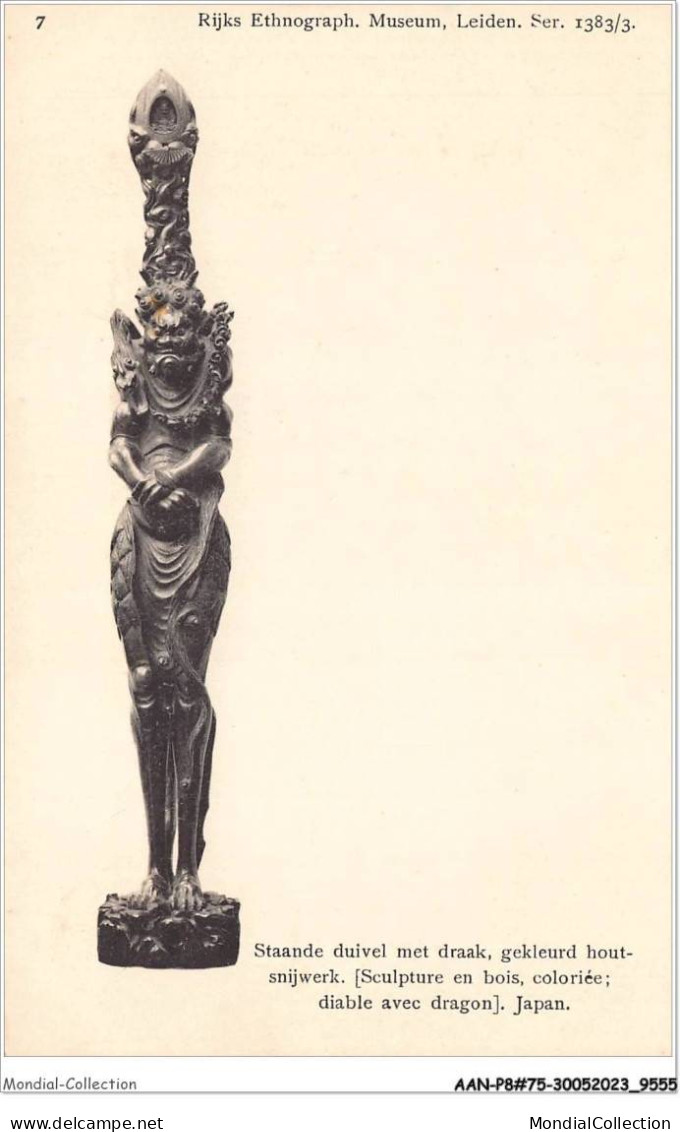 AANP8-75-0705 - Statue - Sculpture En Bois, Coloriee, Diable Avec Dragon - Japon - Skulpturen