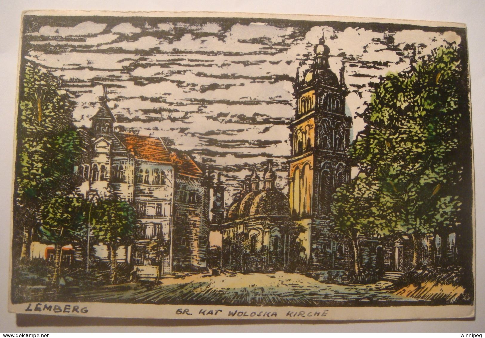 Lwow.Lemberg.Gr.Kat Woloska Kirche.Hand Painted.WWI Time Period.Poland.Ukraine. - Ucrania