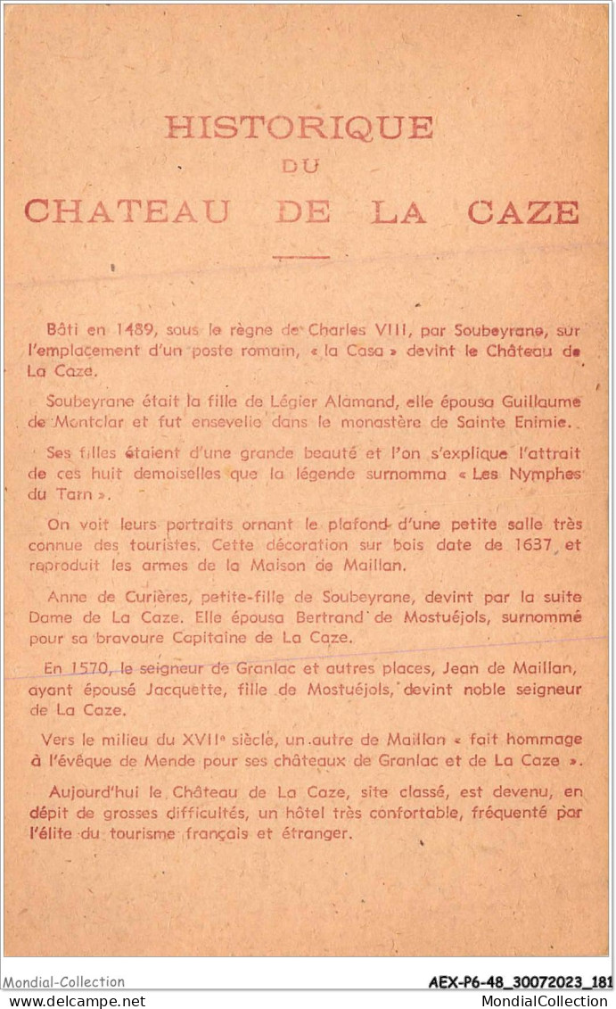 AEXP6-48-0611 - Historique Du Château De La Caze  - Gorges Du Tarn