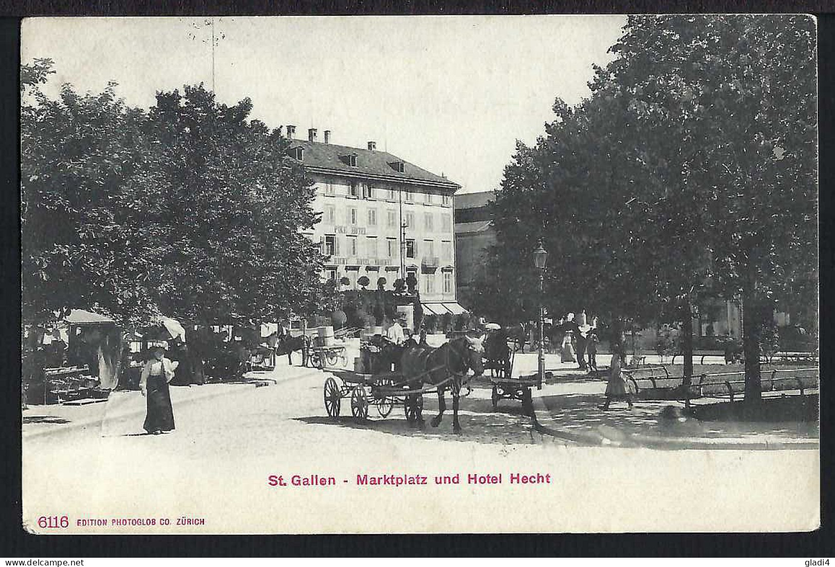 St.Gallen - Marktplatz Und Hotel Hecht - Pferdefuhrwerk - 1911 - Sonstige & Ohne Zuordnung