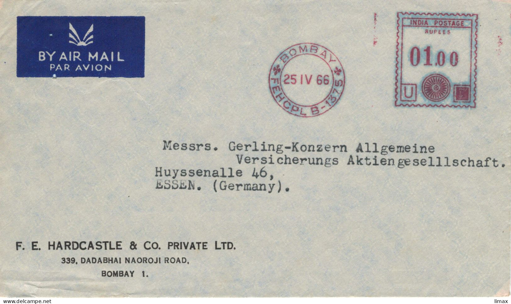 Hardcastle & Co Indien Bombay 1966 > Gerling Konzern Essen - Vgl. Kunstsammlung - Cartas & Documentos