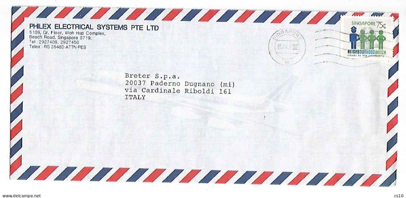 Singapore Airmail CV 15jul1983 With Neighbourhood Watch C.75 Solo Franking - Singapour (1959-...)