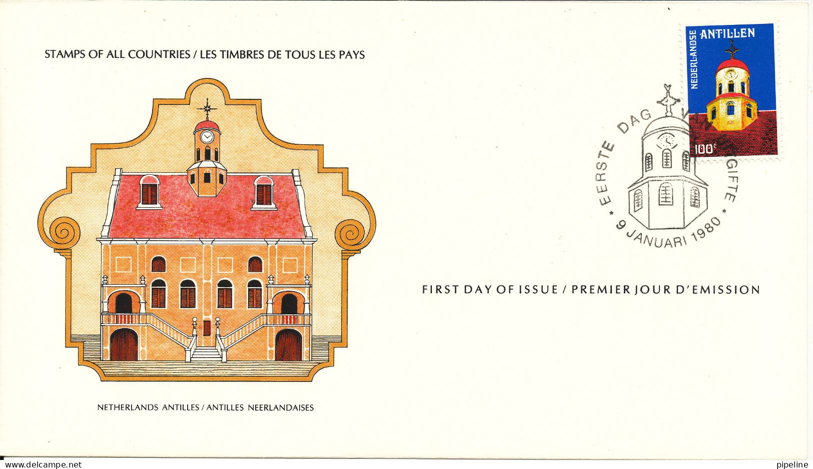 Netherlands Antilles FDC 9-1-1980 Old Dutch Reformed Church With Cachet - Curaçao, Antille Olandesi, Aruba