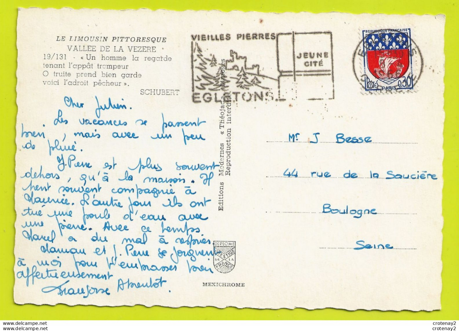 19 Vallée De La Vézère Pêcheur De Truites VOIR DOS Et Flamme D'Egletons En 1966 - Egletons