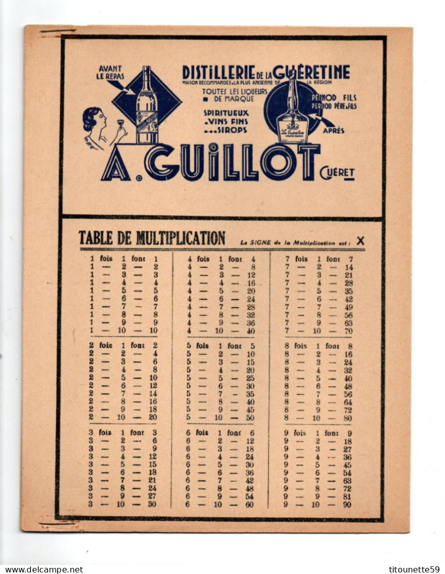 23-GUERET- PROTEGE-CAHIER "DISTILLERIE De La GUERETINE" "A. GUILLOT Guéret"-Pernod..Illst. HARRY- PUBLICITE- - Schutzumschläge