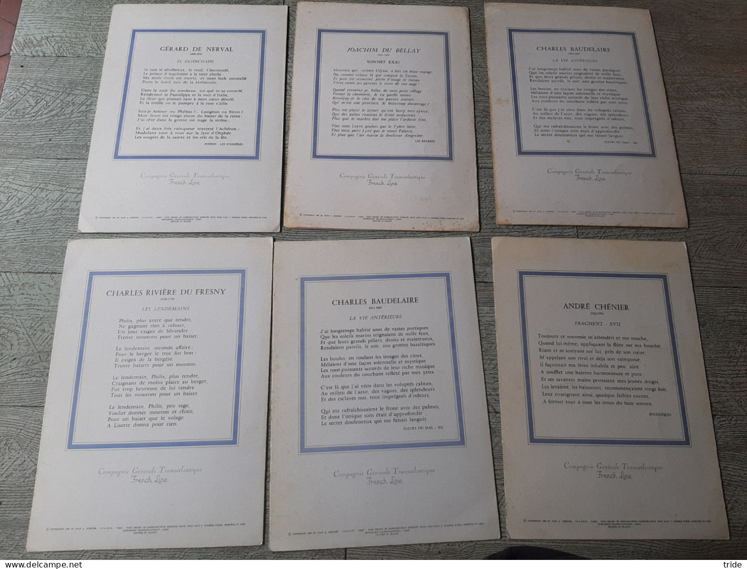 Lot 6 Menus Compagnie Générale Transatlantique Mercier Paquebot France 1969 - Menükarten