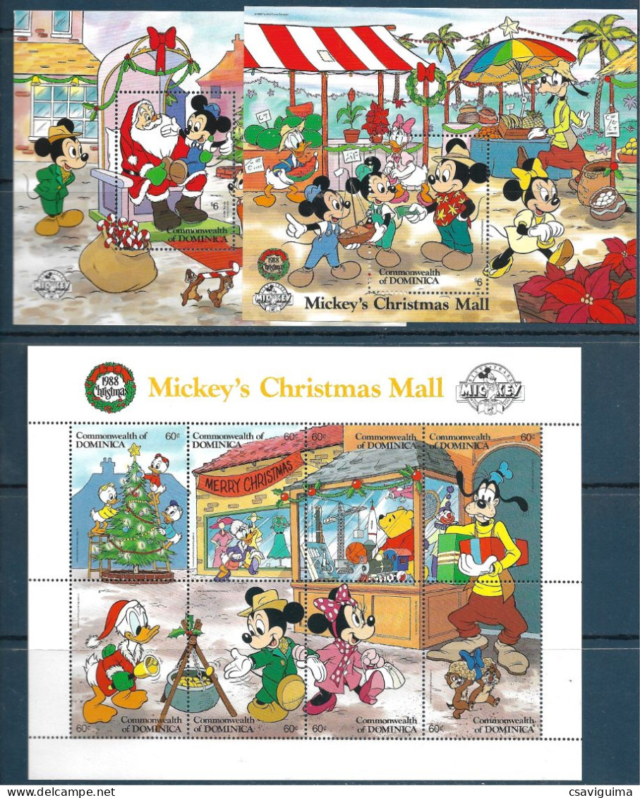 Dominica - 1988 - Disney: Mickey's Christmas Mall - Yv 1067/74 + Bf 139/40 - Disney