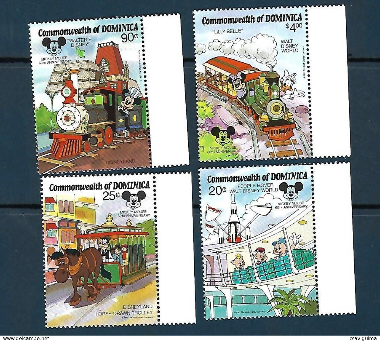 Dominica - 1987- Disney: Trains - Yv 987/90 - Disney