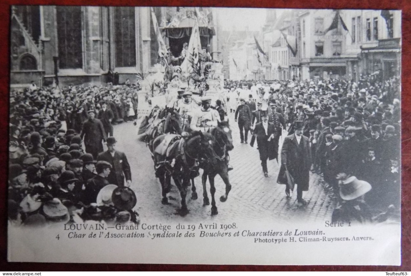 Cpa Louvain ; Grand Cortège Du 19.04.1908 - Char De L'association Syndicale Des Bouchers Et Charcutiers De Louvain - Leuven