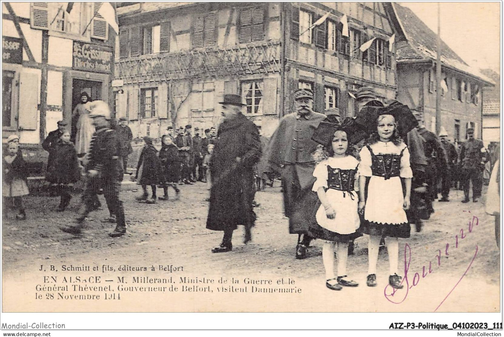 AIZP3-0262 - POLITIQUE - EN ALSACE - M MITTERAND - MINISTRE DE LA GUERRE ET LE GENERAL THEVENEL - Personnages