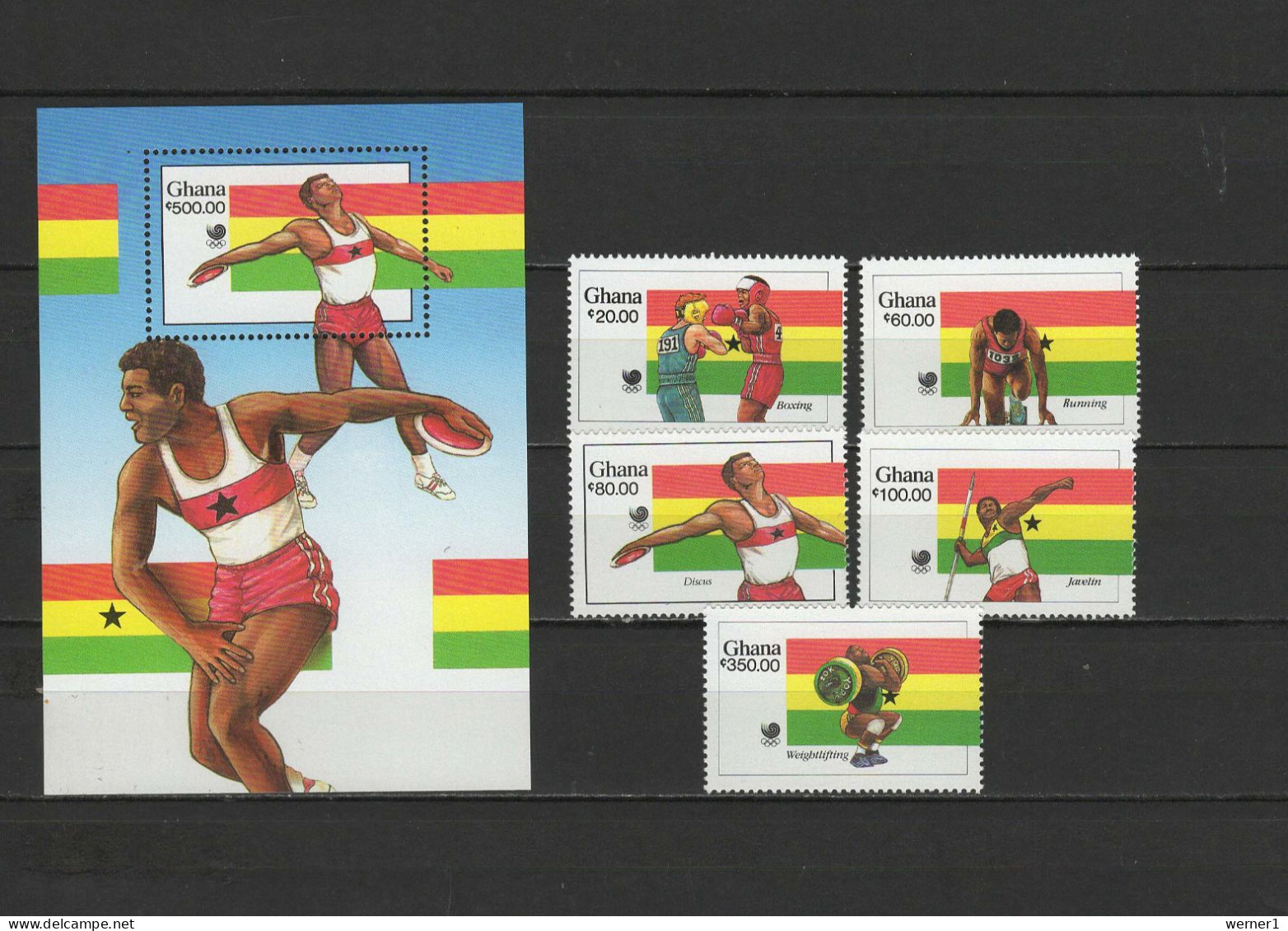 Ghana 1988 Olympic Games Seoul, Boxing, Weightlifting, Athletics Set Of 5 + S/s MNH - Zomer 1988: Seoel