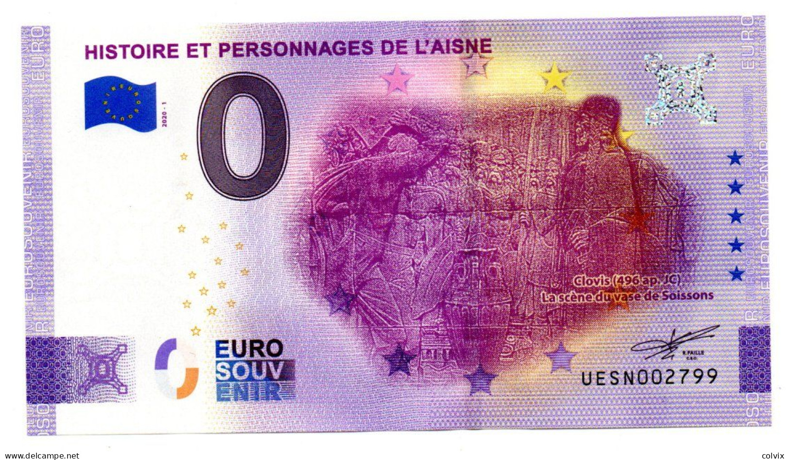 2020-1 BILLET TOURISTIQUE FRANCE 0 EURO SOUVENIR N°UESN002799 HISTOIRE ET PERSONNAGES DE L'AISNE - Privéproeven