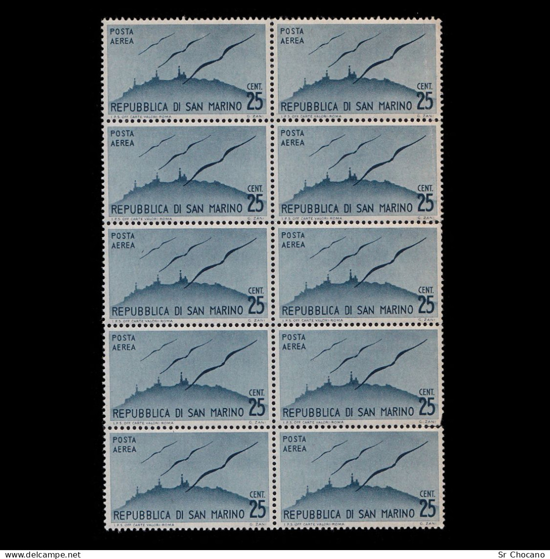SAN MARINO AIR POST STAMPS.1946/7.25c Blue Blk,Blq10 .SCOTT C41.MNH - Ongebruikt