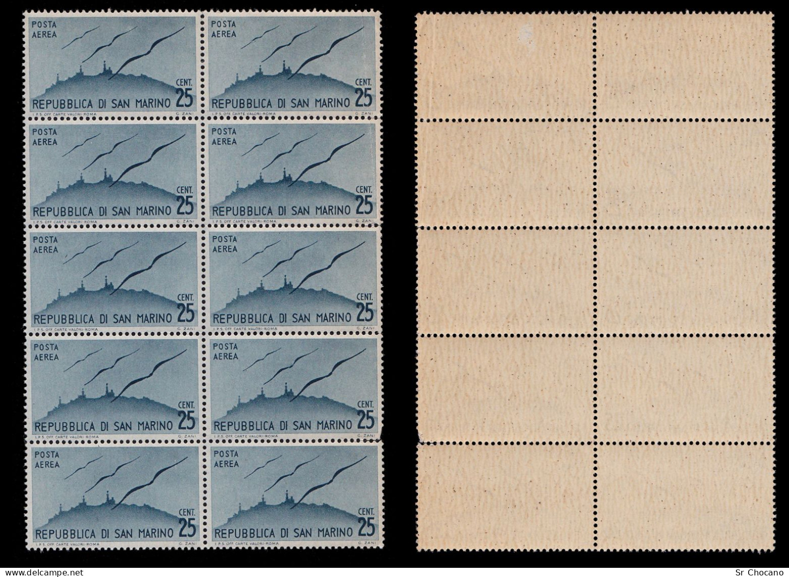 SAN MARINO AIR POST STAMPS.1946/7.25c Blue Blk,Blq10 .SCOTT C41.MNH - Ungebraucht