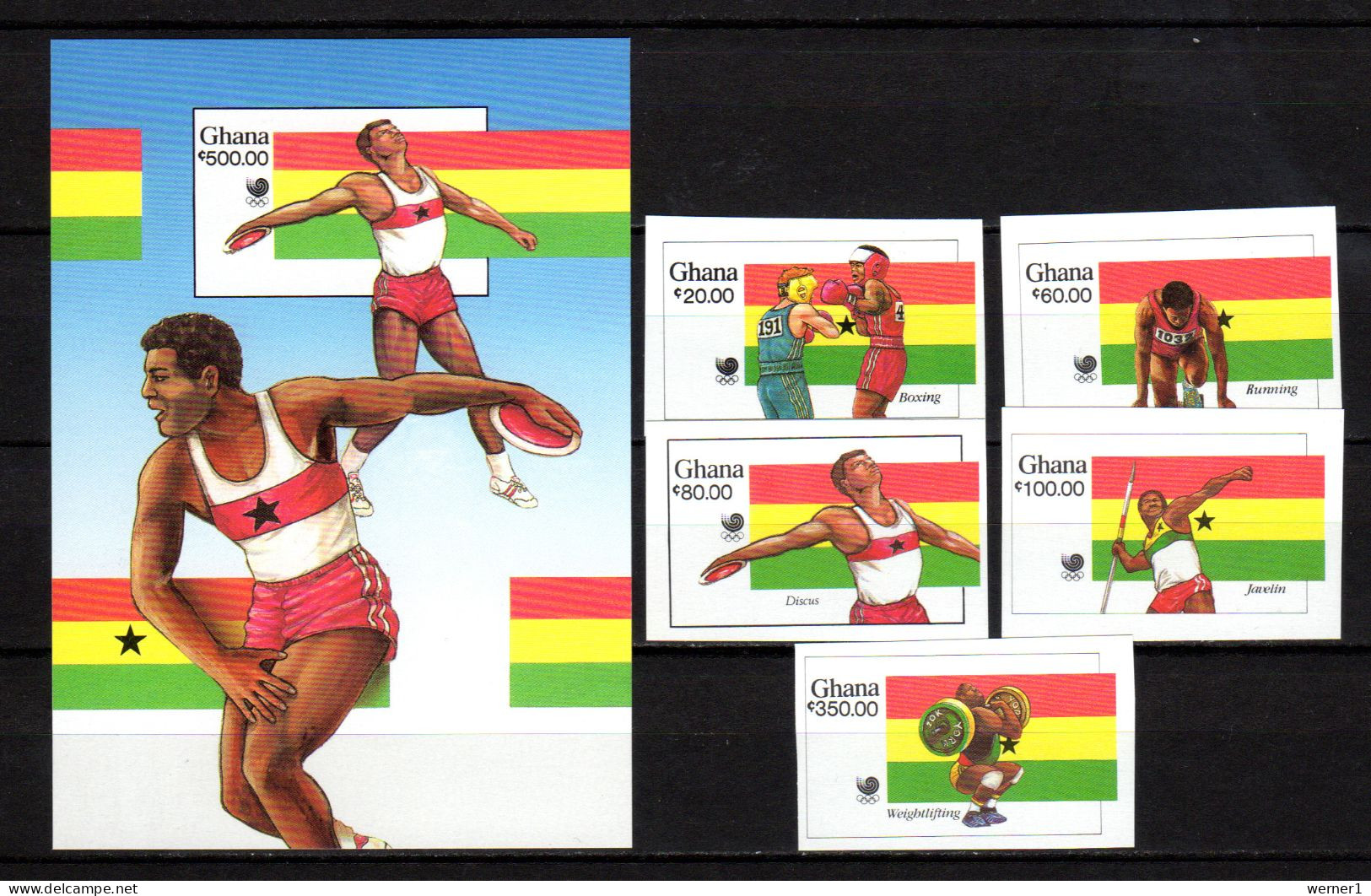 Ghana 1988 Olympic Games Seoul, Boxing, Weightlifting, Athletics Set Of 5 + S/s Imperf. MNH -scarce- - Verano 1988: Seúl
