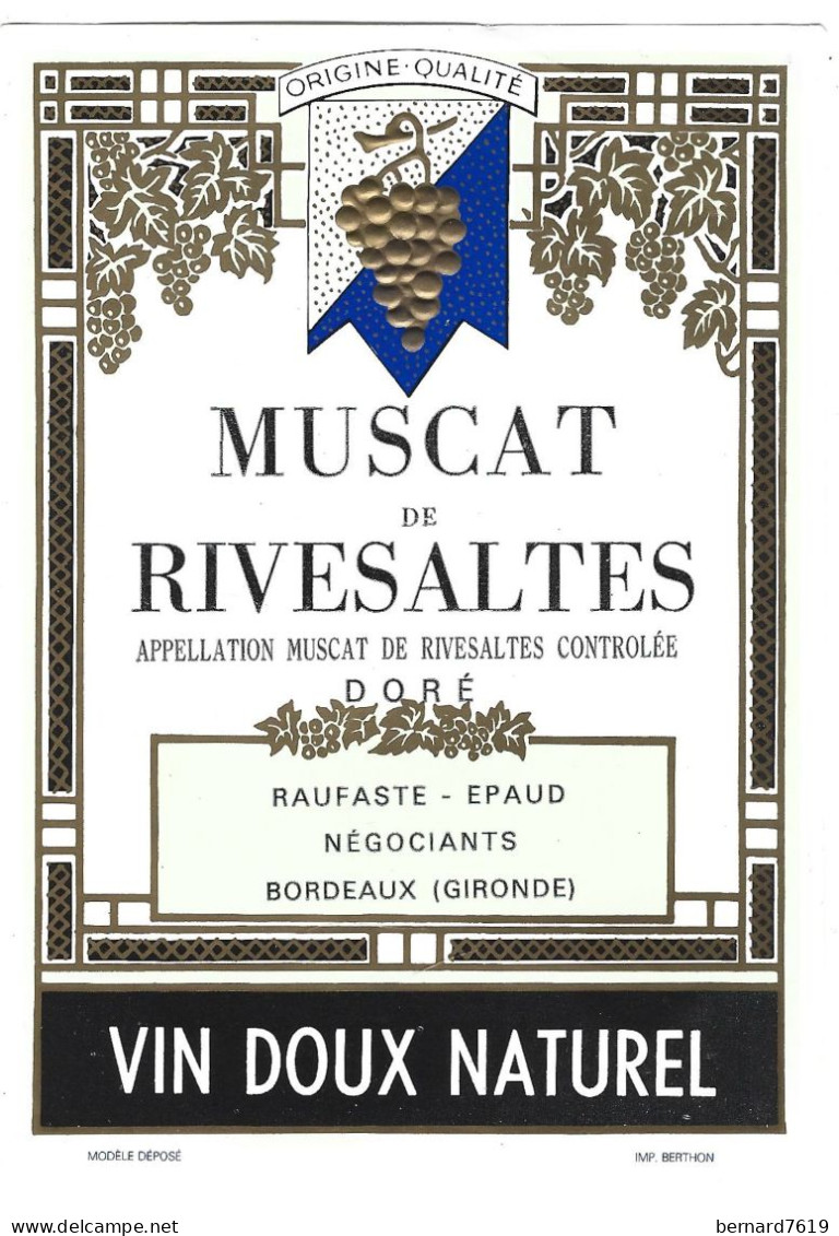Etiquette De Vins - Muscat De Rivesaltes   - Raufaste - Epaud Bordeaux Negociants - Bordeaux