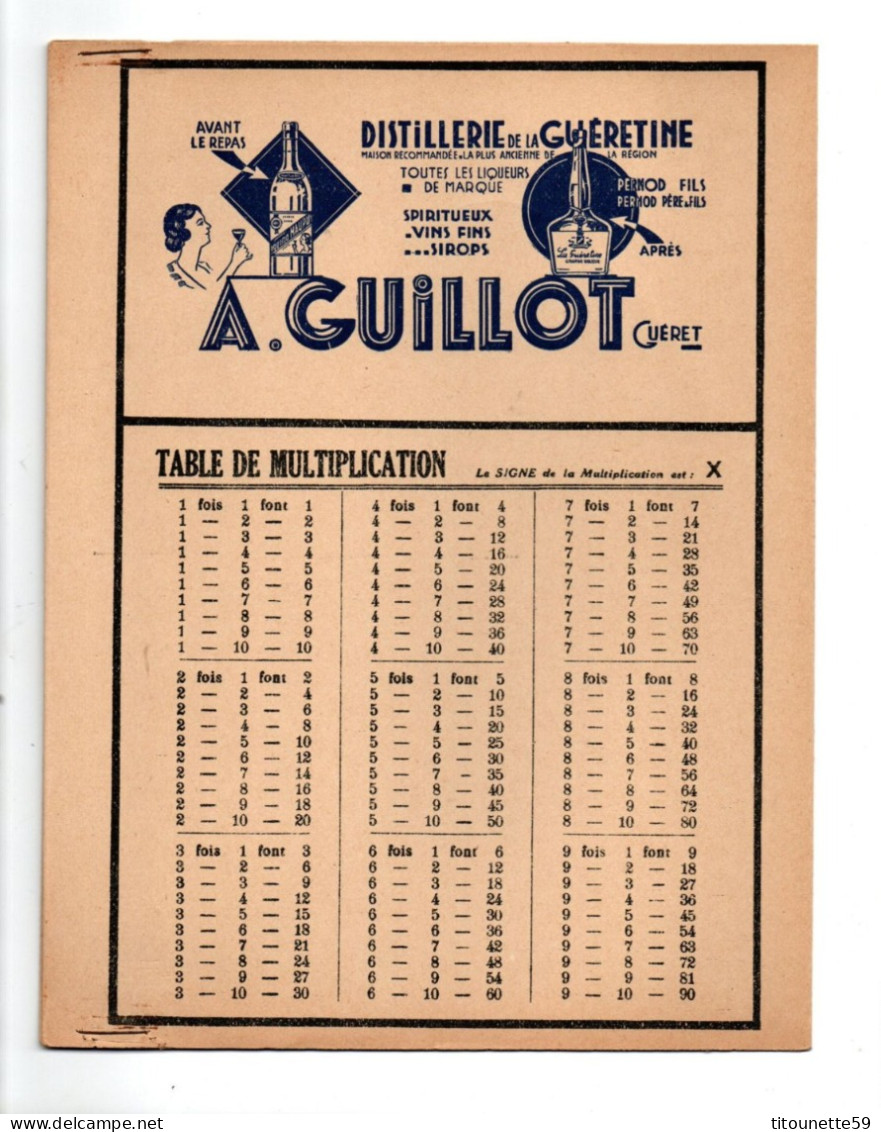 23-GUERET- PROTEGE-CAHIER "DISTILLERIE De La GUERETINE" "A. GUILLOT Guéret"-Pernod..Illst. HARRY- PUBLICITE- - Protège-cahiers