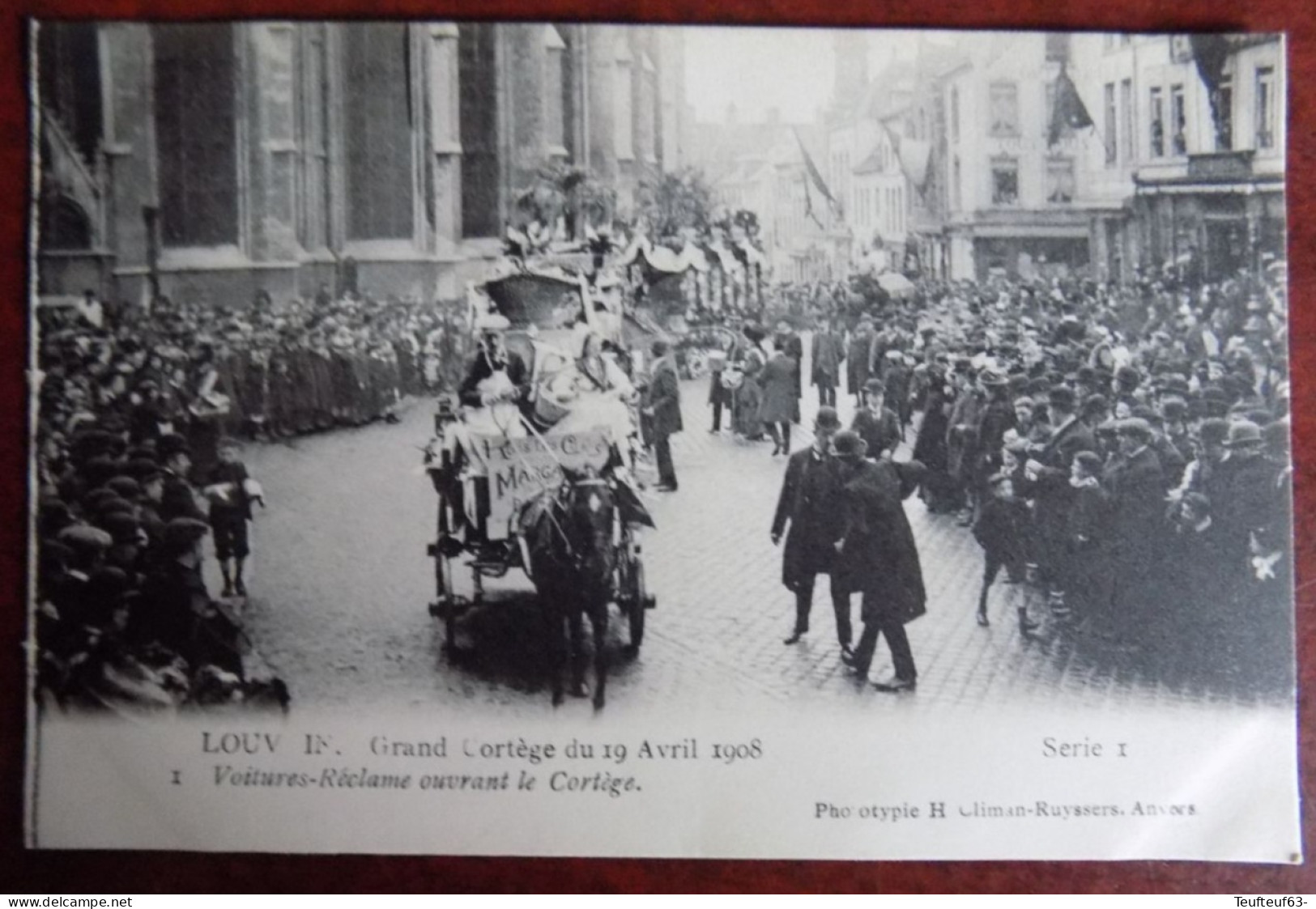 Cpa Louvain ; Grand Cortège Du 19.04.1908 - Voitures-réclame Ouvrant Le Cortège - Leuven