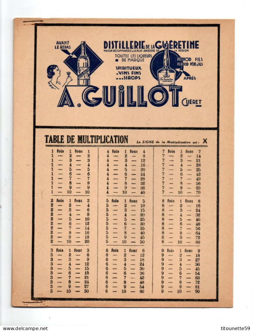 23-GUERET- PROTEGE-CAHIER "DISTILLERIE De La GUERETINE" "A. GUILLOT Guéret"-Pernod..Illst. HARRY- PUBLICITE- - Schutzumschläge