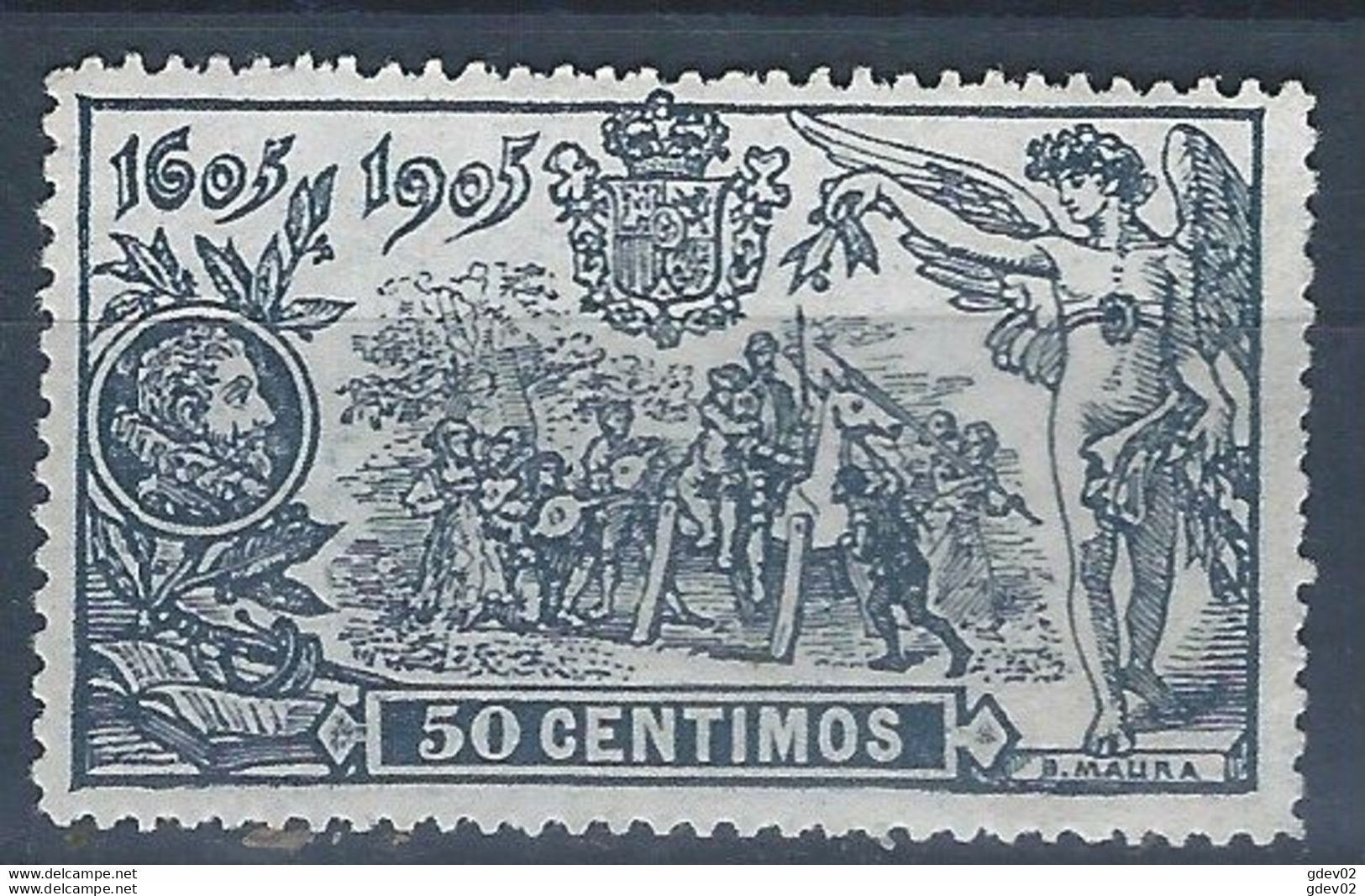 ES263SACF-L4431PC-TARTPINTGRABAD.España.Spain. Espagne.CENTENARIO DE EL QUIJOTE .19015(Ed 263* )con  Charnela - Engravings