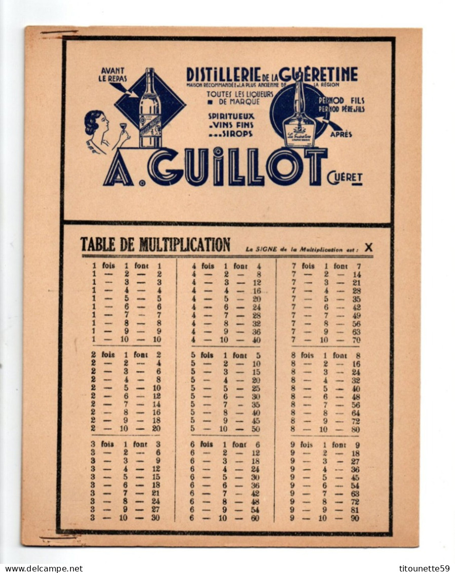 23-GUERET- PROTEGE-CAHIER "DISTILLERIE De La GUERETINE" "A. GUILLOT Guéret"-Pernod..Illst. HARRY- PUBLICITE- - Copertine Di Libri