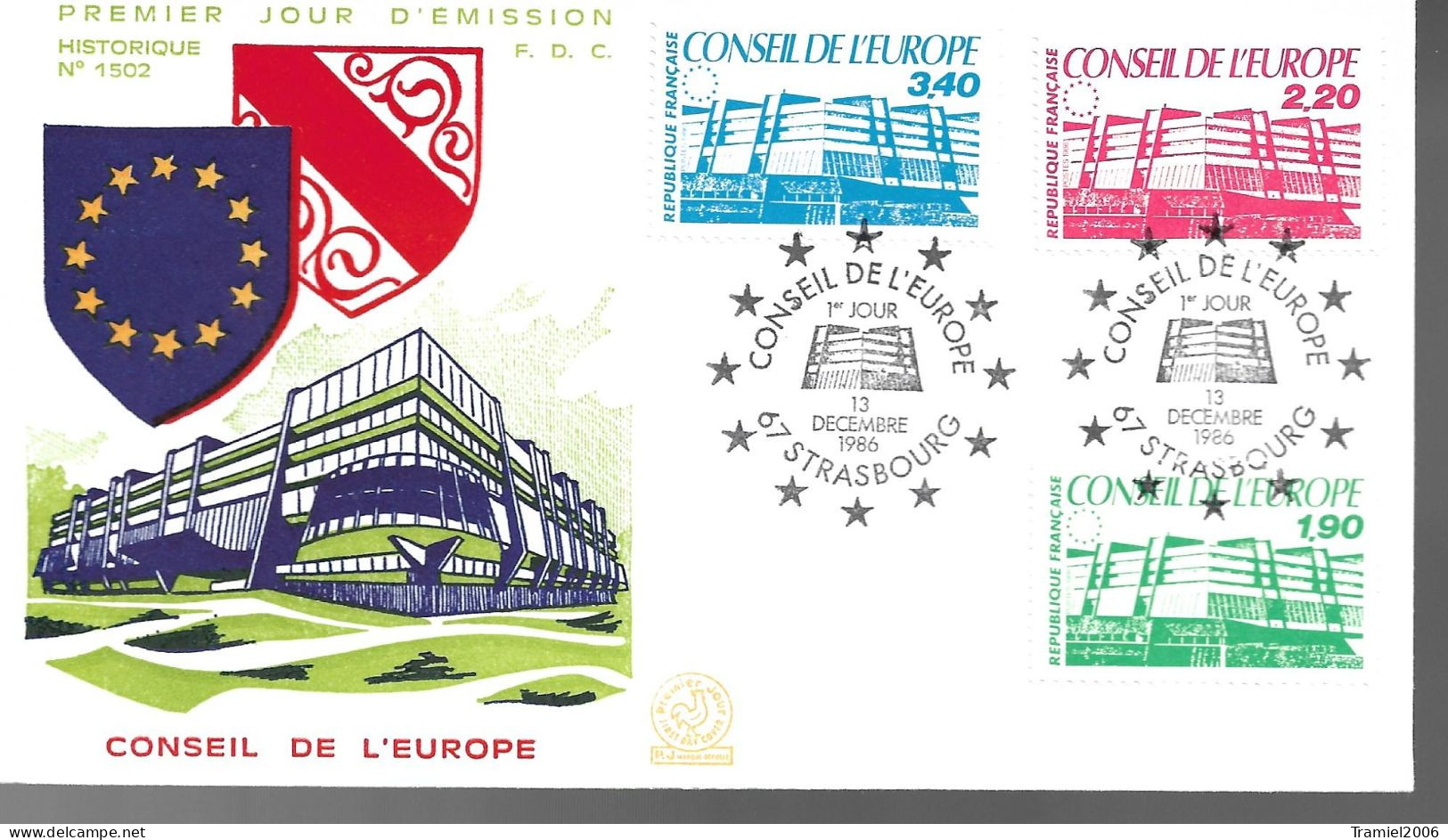 FRANCE 1986 - YT TS.93/95 - CONSEIL DE L'EUROPE 1986 - 13.12.1986 - 1980-1989