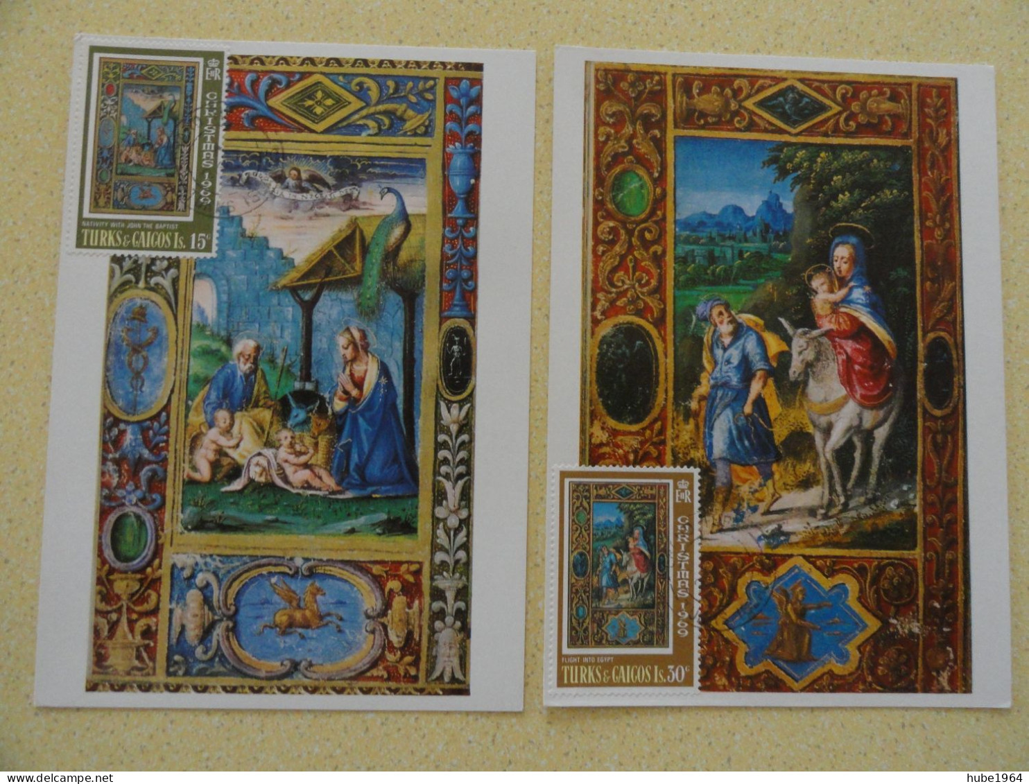 CARTE MAXIMUM CARD 4 CM THE NATIVITY WITH JOHN THE BAPTIST AND FLIGHT INTO EGYPT TURK & CAIQUES - Religieux