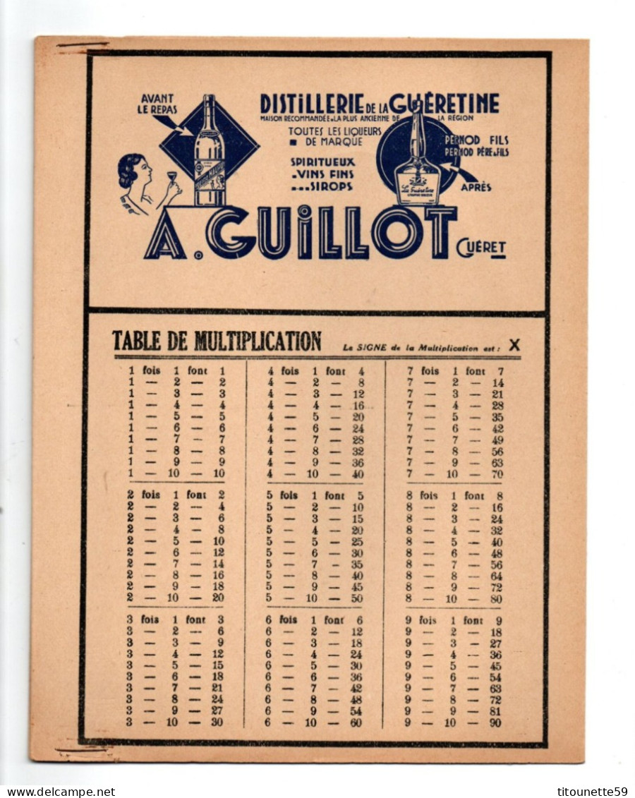 23-GUERET- PROTEGE-CAHIER "DISTILLERIE De La GUERETINE" "A. GUILLOT Guéret"-Pernod..Illst. HARRY- PUBLICITE- - Omslagen Van Boeken