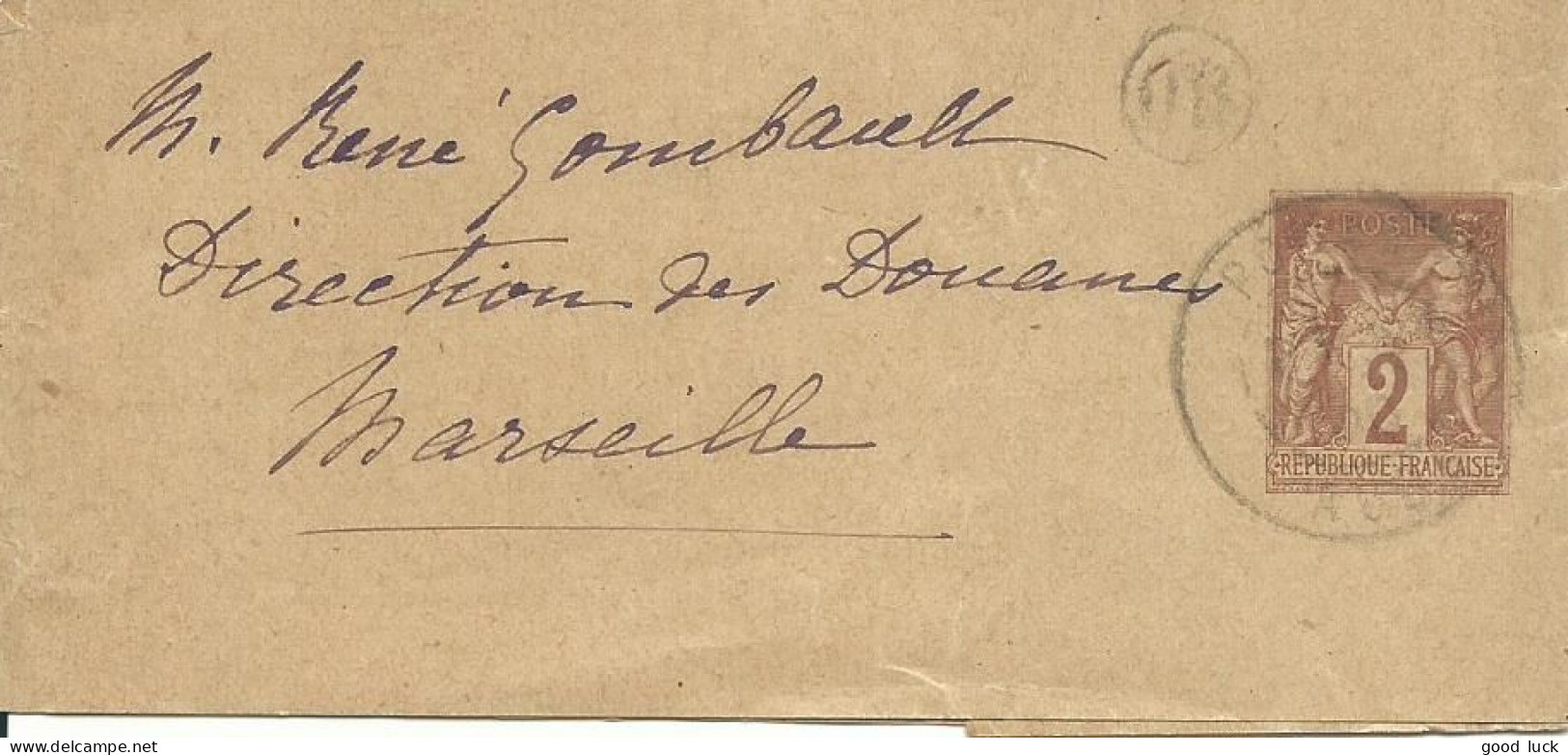 FRANCE BANDE JOURNAL 2c " OR " POUAN ( AUBE ) POUR MARSEILLE ( BOUCHES DU RHONE ) DE 1900 LETTRE COVER - Streifbänder