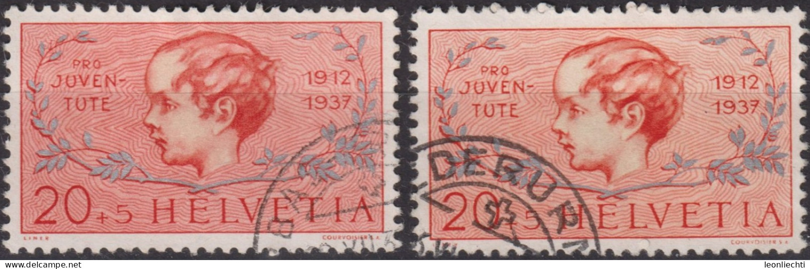 1937 Schweiz > Pro Juventute ° Mi:CH 316, Yt:CH 305, Zum:CH J83,!! Farbunteschied, Knabenkopf - Used Stamps