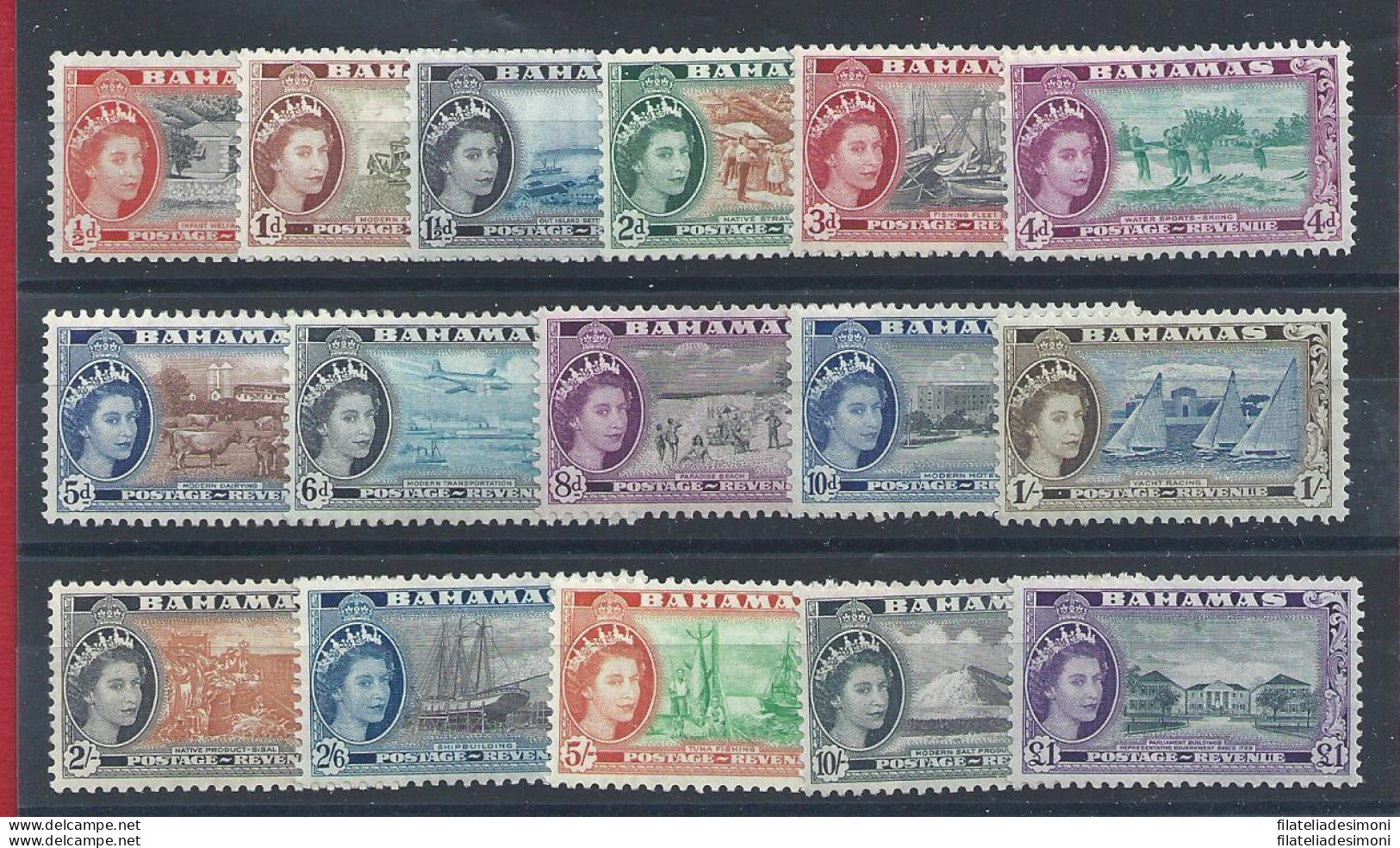 1954-63 Bahamas - Stanley Gibbons N. 201/216 - 16 Valori - MNH** - Autres & Non Classés