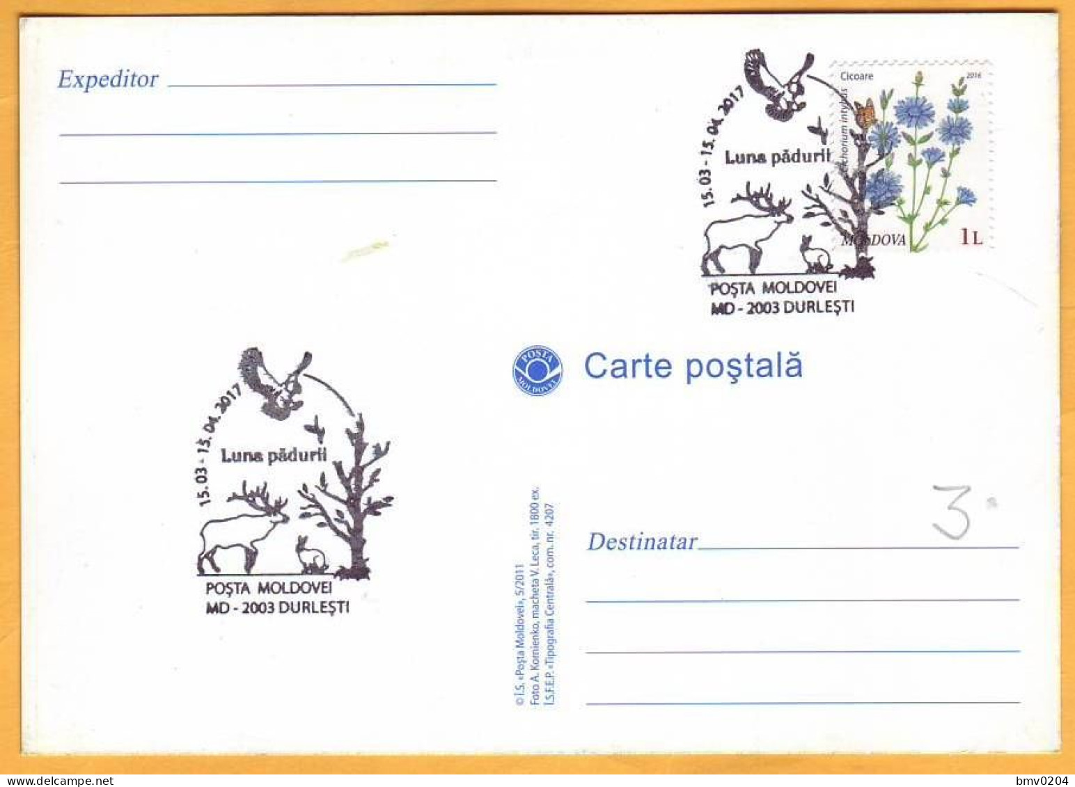 2017 Moldova Moldavie Special Postal Cancellation. "Month Of The Forest". Elk, Hare, Butterflies, Flowers, Birds. - Moldawien (Moldau)