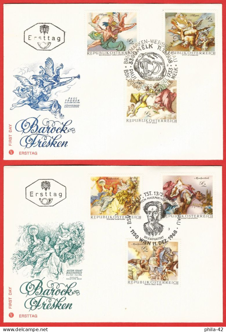 Austria 1968 - Mi 1278/83 - YT 1108/13 ( Frescos Various ) 2 FDC - FDC