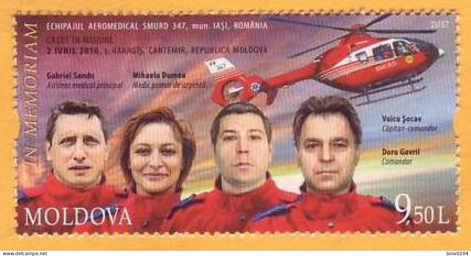 2017 Moldova  In Memory The Crew Of The Helicopter. Romania. Christianity. Medicine.Sanitary Aviation 1v Mint - Moldova