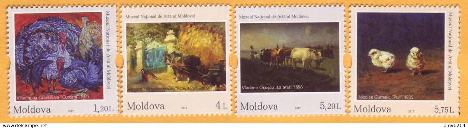 2017 Moldova Moldavie. Art. Paintings. Fauna. Chickens. Turkeys. Horse. Cow. Bulls 4v Mint - Modernos