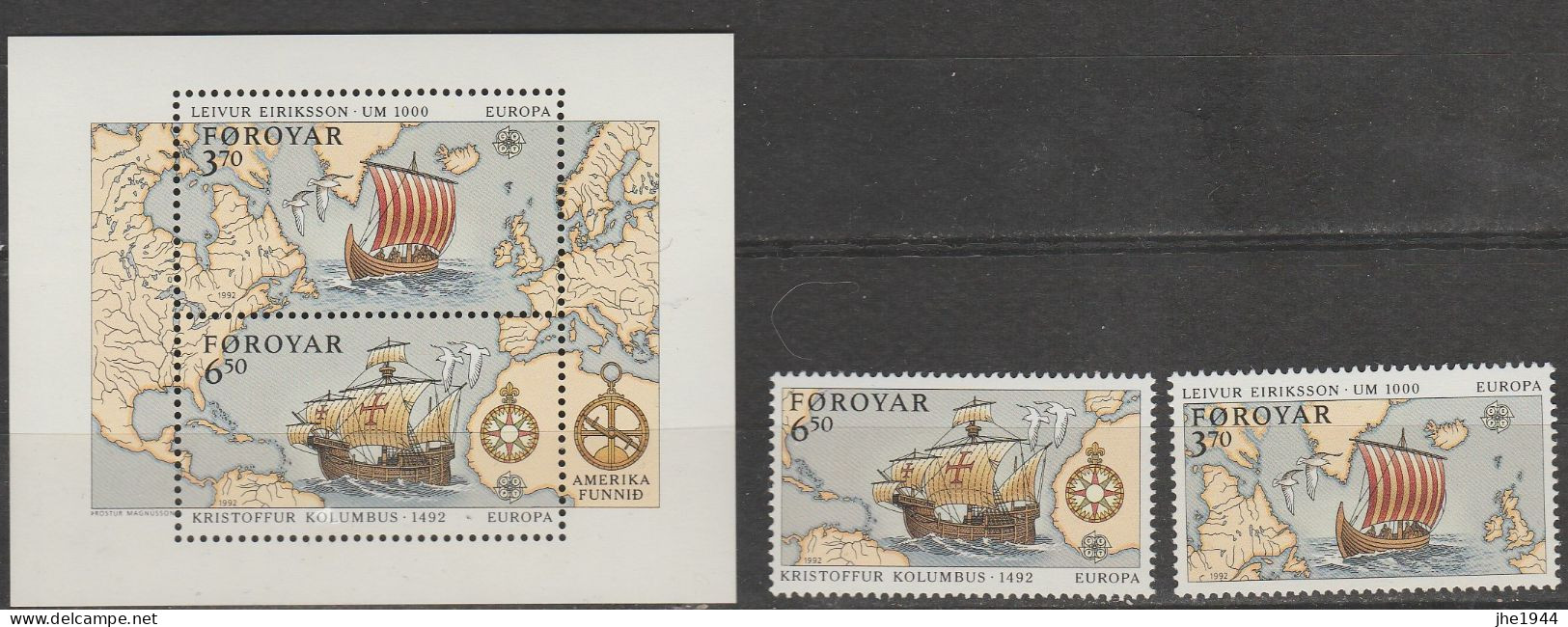 Feroe Europa 1992 N° 225/ 226 Et BF N° 5 ** Decouverte Amerique - 1992