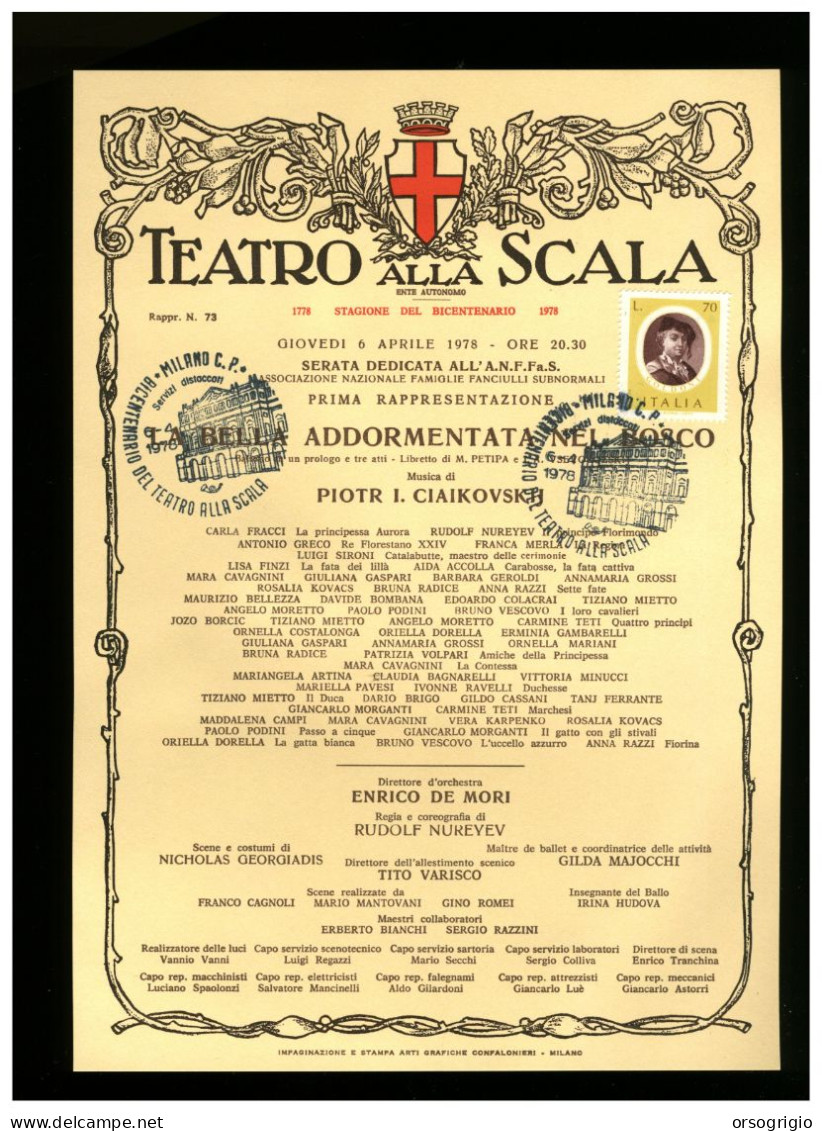 ITALIA - MILANO - TEATRO ALLA SCALA - Stagione 1978 Del BICENTENARIO - LA BELLA ADDORMENTATA NEL BOSCO - Théâtre
