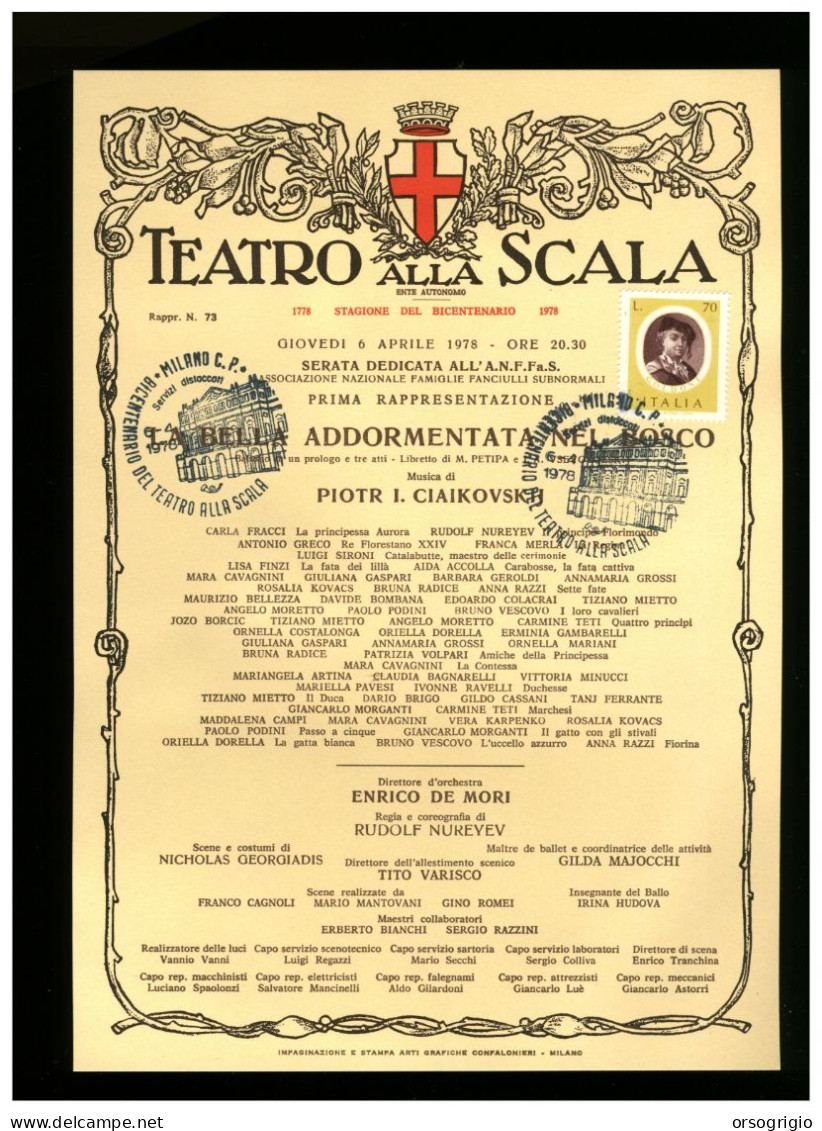 ITALIA - MILANO - TEATRO ALLA SCALA - Stagione 1978 Del BICENTENARIO - LA BELLA ADDORMENTATA NEL BOSCO - Theatre