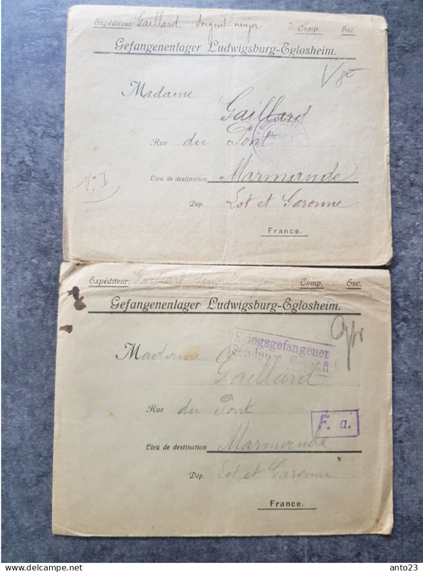 ENVELOPPE  De PRISONNIER En FRANCHISE Avec CACHET GEFANGENENLAGER LUDWIGSBURG - EGLOSHEIM - 1914-18