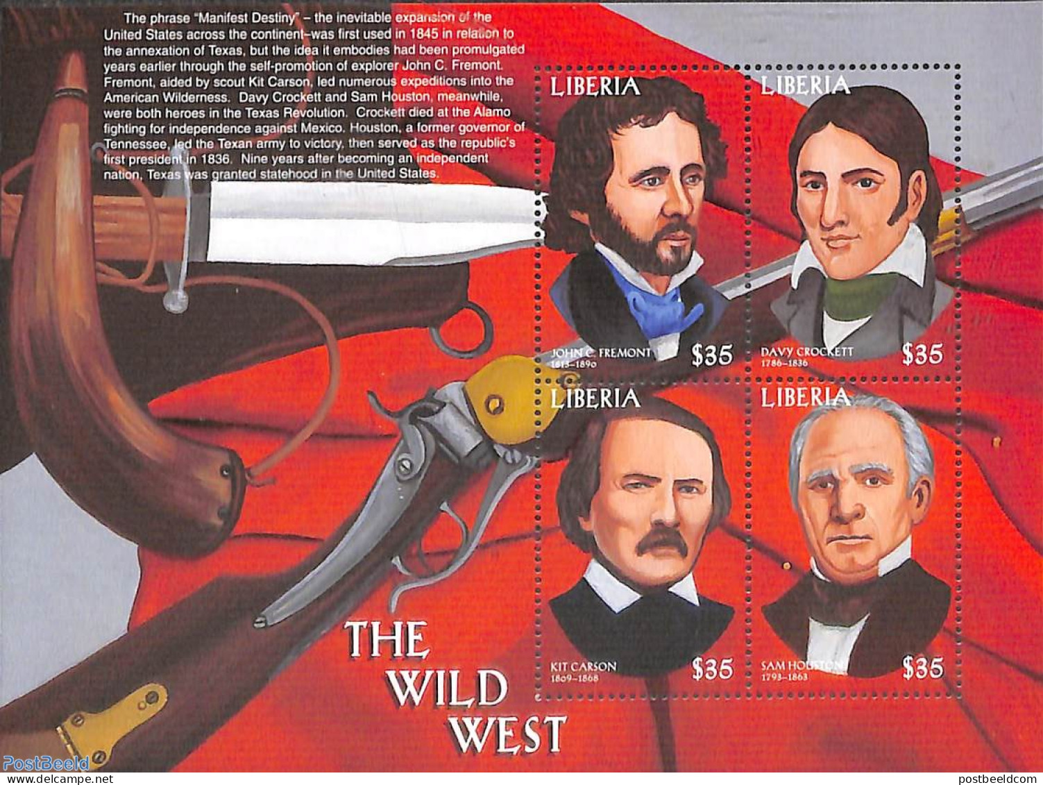 Liberia 1999 Wild West Personalities 4v M/s, Mint NH, History - Various - History - Weapons - Unclassified