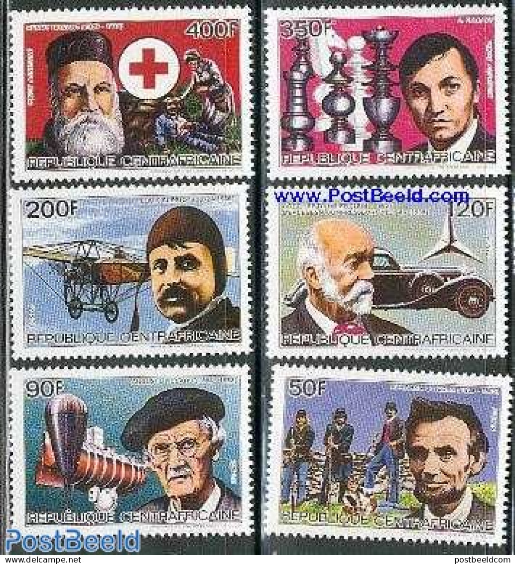 Central Africa 1984 Famous Persons 6v, Mint NH, Health - History - Sport - Transport - Red Cross - American Presidents.. - Croce Rossa