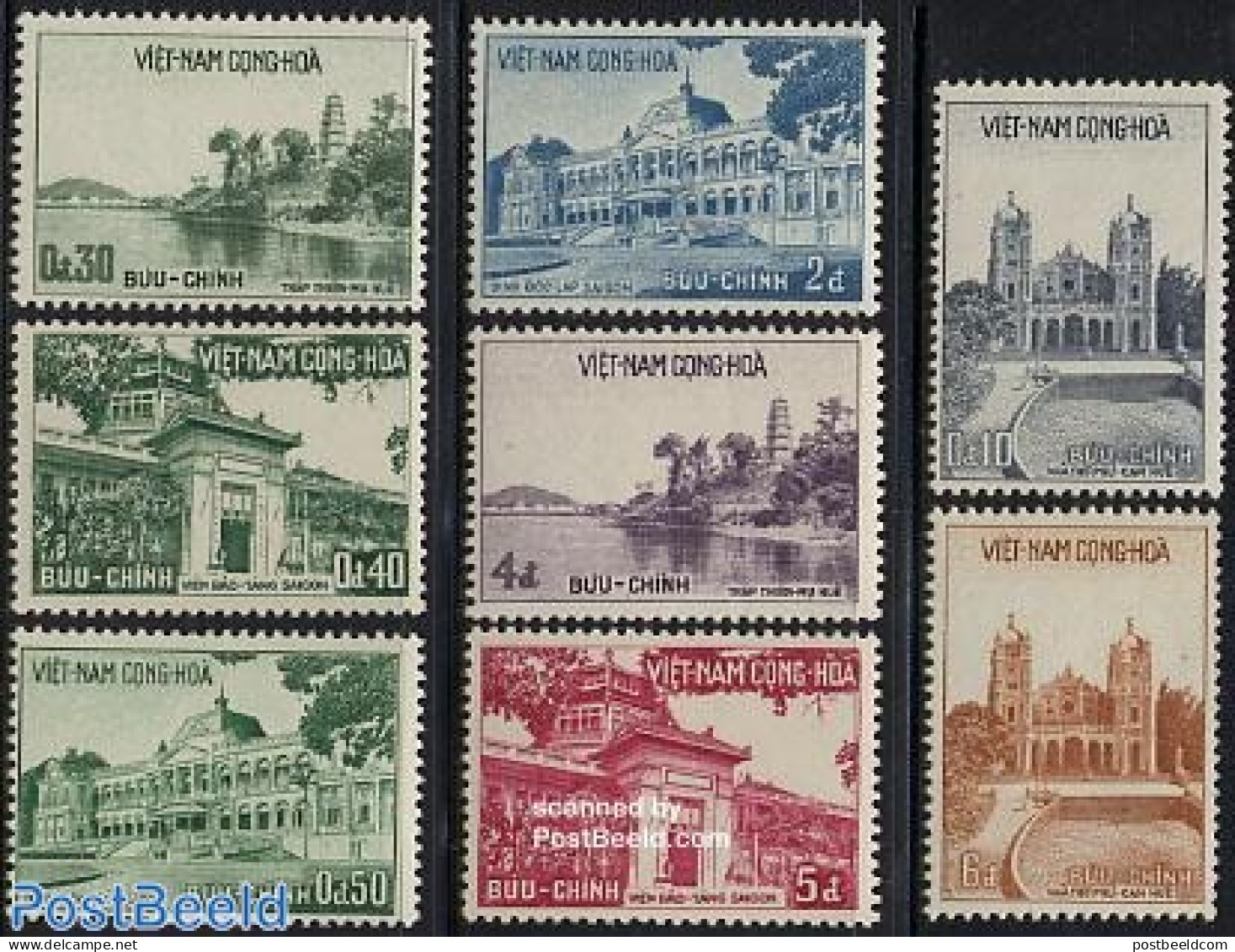 Vietnam, South 1958 Definitives 8v, Mint NH, Religion - Churches, Temples, Mosques, Synagogues - Art - Architecture - .. - Iglesias Y Catedrales