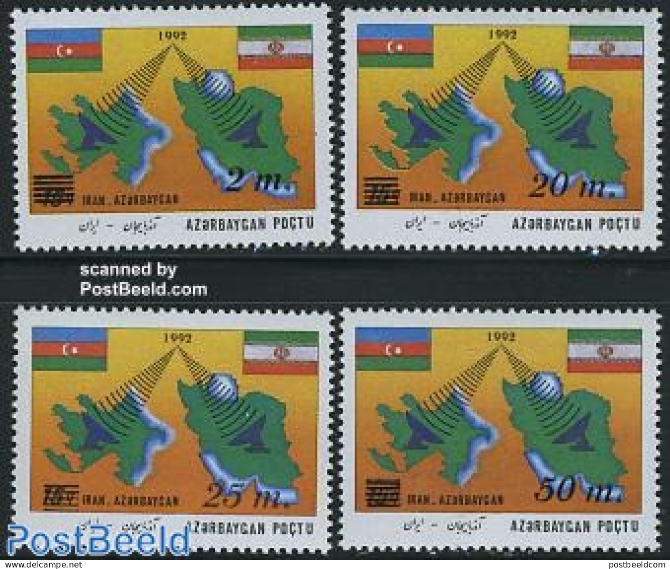 Azerbaijan 1994 Overprints 4v, Mint NH, Various - Maps - Geography