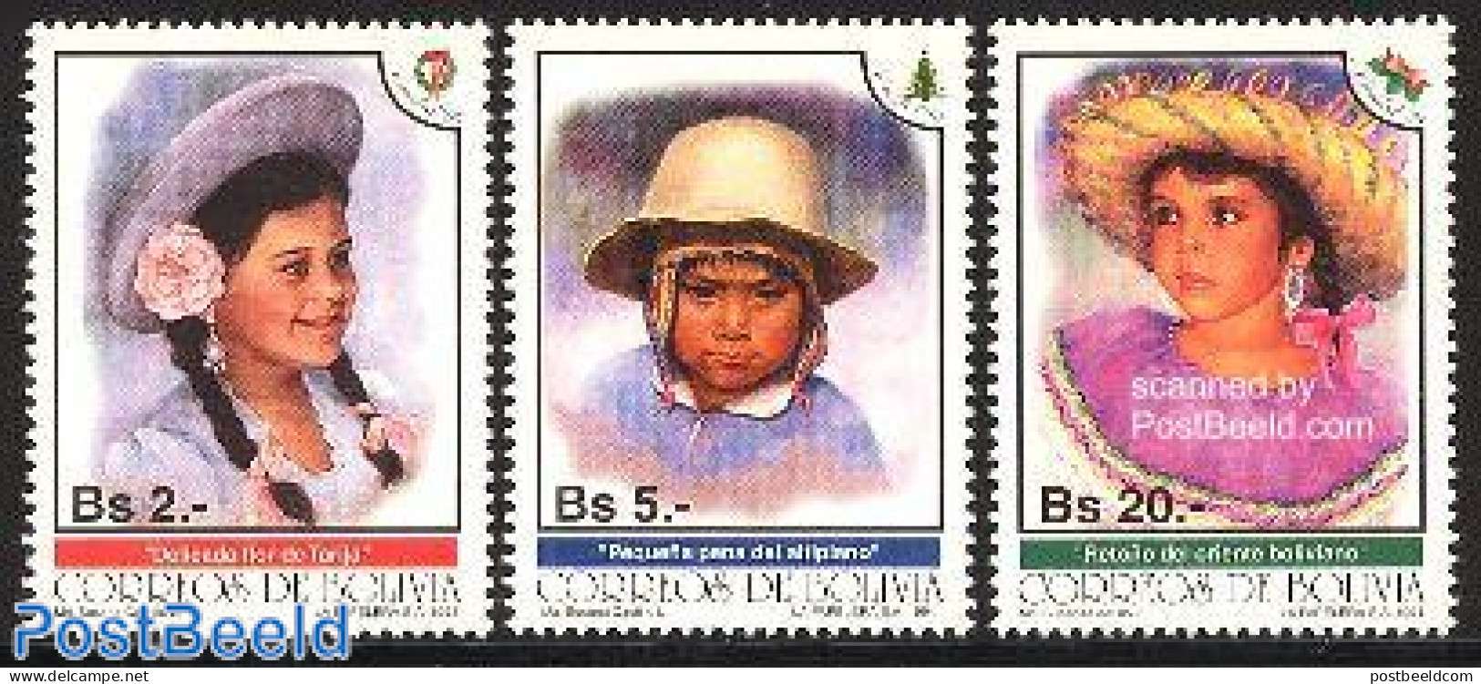 Bolivia 1994 Portraits 3v, Mint NH, Religion - Various - Christmas - Costumes - Noël