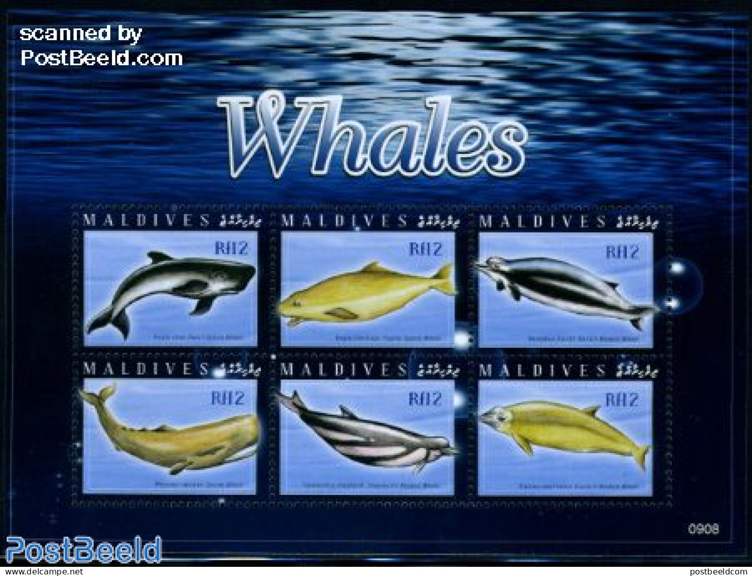 Maldives 2009 Whales 6v M/s, Mint NH, Nature - Sea Mammals - Maldivas (1965-...)